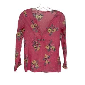 Lilly Pulitzer Pink Floral Print Clementine Top Roll Up Tab Sleeves XS Pre-owned
